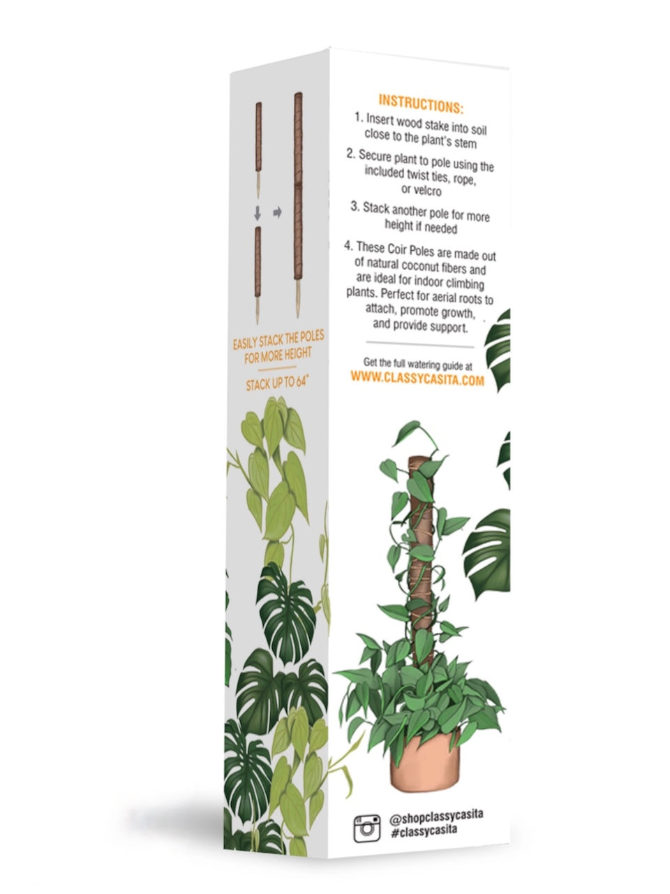 Coco-coir Stackable Plant Support Poles, Set of 4