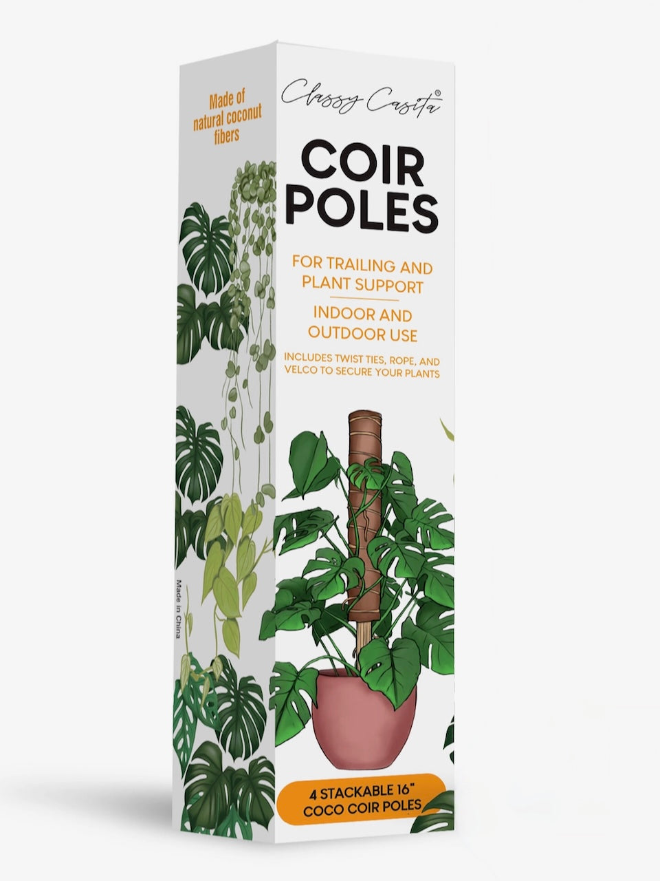 Coco-coir Stackable Plant Support Poles, Set of 4